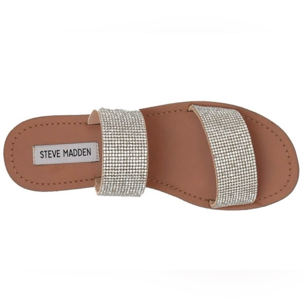 Steve Madden Brown Slide Sandals with Rhinestone Double Straps
